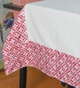 Red White Floral Cotton Blend (52 x 84 ) Table Cloth