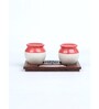 Red White Handi Ceramic Salt n pepper & Wooden Toothpick Tray Holder