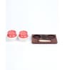 Red White Handi Ceramic Salt n pepper & Wooden Toothpick Tray Holder
