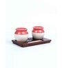 Red White Handi Ceramic Salt n pepper & Wooden Toothpick Tray Holder