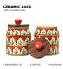 Red White Jodhpuri Hand Painted Ceramic Jar with Wooden Lid Set of 2
