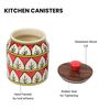 Red White Jodhpuri Hand Painted Ceramic Jar with Wooden Lid Set of 2