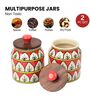 Red White Jodhpuri Hand Painted Ceramic Jar with Wooden Lid Set of 2