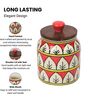 Red White Jodhpuri Hand Painted Ceramic Jar with Wooden Lid Set of 2