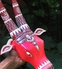 Red Wooden Hand Painted Pichwai Cow Head Faux Animal Bust