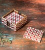 Red and Gold Set of 6 Coasters with Stand Resin With MDF Wood