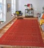Red Wool Cotton Machine Embroideryed Machine Woven 9 x 6 Feet Dhurrie
