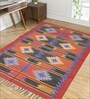 Red Wool & Jute Geometric 108 x 72 Inches Hand Woven Dhurries