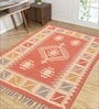 Red Wool & Jute Traditional 72 x 48 Inches Hand Woven Dhurries