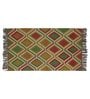 Red Wool Jute Block Printed Hand Woven 5 x 2 Feet Dhurrie