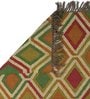 Red Wool Jute Block Printed Hand Woven 5 x 2 Feet Dhurrie