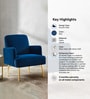 Regal Gold Legs Velvet Fabric Lounge Chair In Blue Colour