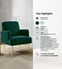 Regal Gold Legs Velvet Fabric Lounge Chair In Green Colour