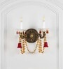 Regalia 2-Light Antique Brass Wall Light With Crystal Drops Classic Decorative Double Arm Wall Lamp For Bedroom, Living Room & Hallway (E14 Compatible)