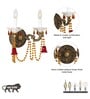 Regalia 2-Light Antique Brass Wall Light With Crystal Drops Classic Decorative Double Arm Wall Lamp For Bedroom, Living Room & Hallway (E14 Compatible)