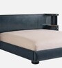 Regalis Block-Leg Panel Queen Size Bed in Velvet With Oak wood Frame & Hydraulic Storage