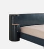 Regalis Block-Leg Panel Queen Size Bed in Velvet With Oak wood Frame & Hydraulic Storage
