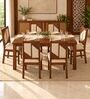 Rekha 6 Seater Dining Set In Provincial Teak Finish With Beige Colour Chair Rekha 6 Seater Dining Set In Provincial Teak Finish With Beige Colour Chair
