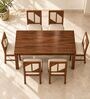 Rekha 6 Seater Dining Set In Provincial Teak Finish With Beige Colour Chair Rekha 6 Seater Dining Set In Provincial Teak Finish With Beige Colour Chair