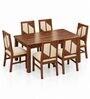 Rekha 6 Seater Dining Set In Provincial Teak Finish With Beige Colour Chair Rekha 6 Seater Dining Set In Provincial Teak Finish With Beige Colour Chair