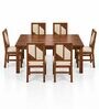 Rekha 6 Seater Dining Set In Provincial Teak Finish With Beige Colour Chair Rekha 6 Seater Dining Set In Provincial Teak Finish With Beige Colour Chair