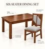 Rekha 6 Seater Dining Set In Provincial Teak Finish With Grey Colour Chair Rekha 6 Seater Dining Set In Provincial Teak Finish With Grey Colour Chair