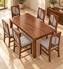 Rekha 6 Seater Dining Set In Provincial Teak Finish With Grey Colour Chair Rekha 6 Seater Dining Set In Provincial Teak Finish With Grey Colour Chair
