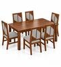 Rekha 6 Seater Dining Set In Provincial Teak Finish With Grey Colour Chair Rekha 6 Seater Dining Set In Provincial Teak Finish With Grey Colour Chair