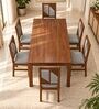Rekha 6 Seater Dining Set In Provincial Teak Finish With Grey Colour Chair Rekha 6 Seater Dining Set In Provincial Teak Finish With Grey Colour Chair