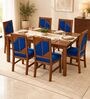 Rekha 6 Seater Dining Set In Provincial Teak Finish With Navy Blue Colour Chair Rekha 6 Seater Dining Set In Provincial Teak Finish With Navy Blue Colour Chair