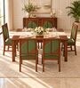 Rekha 6 Seater Dining Set In Provincial Teak Finish With Olive Green Colour Chair Rekha 6 Seater Dining Set In Provincial Teak Finish With Olive Green Colour Chair