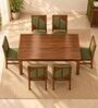 Rekha 6 Seater Dining Set In Provincial Teak Finish With Olive Green Colour Chair Rekha 6 Seater Dining Set In Provincial Teak Finish With Olive Green Colour Chair