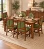 Rekha 6 Seater Dining Set In Provincial Teak Finish With Olive Green Colour Chair Rekha 6 Seater Dining Set In Provincial Teak Finish With Olive Green Colour Chair