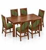 Rekha 6 Seater Dining Set In Provincial Teak Finish With Olive Green Colour Chair Rekha 6 Seater Dining Set In Provincial Teak Finish With Olive Green Colour Chair