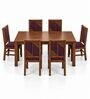 Rekha 6 Seater Dining Set In Provincial Teak Finish With Plum Colour Chair Rekha 6 Seater Dining Set In Provincial Teak Finish With Plum Colour Chair