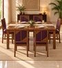 Rekha 6 Seater Dining Set In Provincial Teak Finish With Plum Colour Chair Rekha 6 Seater Dining Set In Provincial Teak Finish With Plum Colour Chair