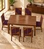 Rekha 6 Seater Dining Set In Provincial Teak Finish With Plum Colour Chair Rekha 6 Seater Dining Set In Provincial Teak Finish With Plum Colour Chair