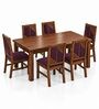 Rekha 6 Seater Dining Set In Provincial Teak Finish With Plum Colour Chair Rekha 6 Seater Dining Set In Provincial Teak Finish With Plum Colour Chair