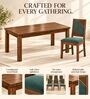 Rekha 6 Seater Dining Set In Provincial Teak Finish With Teal Green Colour Chair Rekha 6 Seater Dining Set In Provincial Teak Finish With Teal Green Colour Chair