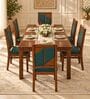 Rekha 6 Seater Dining Set In Provincial Teak Finish With Teal Green Colour Chair Rekha 6 Seater Dining Set In Provincial Teak Finish With Teal Green Colour Chair