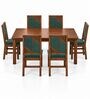 Rekha 6 Seater Dining Set In Provincial Teak Finish With Teal Green Colour Chair Rekha 6 Seater Dining Set In Provincial Teak Finish With Teal Green Colour Chair