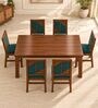 Rekha 6 Seater Dining Set In Provincial Teak Finish With Teal Green Colour Chair Rekha 6 Seater Dining Set In Provincial Teak Finish With Teal Green Colour Chair