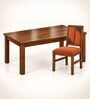 Rekha 6 Seater Dining Set In Provincial Teak Finish With Terracotta Orange Colour Chair Rekha 6 Seater Dining Set In Provincial Teak Finish With Terracotta Orange Colour Chair