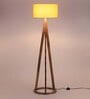 Remy Beige Fabric Shade Tripod Floor Lamp With Mango wood Base