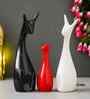 Resin Creative Cat Family Statues Figures Decorative Animal Showpieces (Set of 3, Black Red White)| Home Decoration Items for Living Room Bedroom Hall Office|Home Decor Gifts for Birthday Anniversary