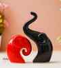 Resin Decorative Cute Couple Elephant Showpieces Animal Figurines(Set of 2, Black Red)| Elephant Statues Home Decor Items for Living Room Bedroom Hall Office| Home Decor Gifts for Birthday