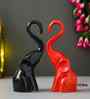 Resin Decorative Cute Couple Elephant Statues Animal Figurines(Set of 2, Black Red)| Elephant Showpieces Home Decor Items for Living Room Bedroom Hall Office| Home Decor Gifts for Birthday