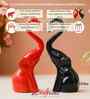 Resin Decorative Cute Couple Elephant Statues Animal Figurines(Set of 2, Black Red)| Elephant Showpieces Home Decor Items for Living Room Bedroom Hall Office| Home Decor Gifts for Birthday