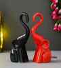 Resin Decorative Cute Couple Elephant Statues Animal Figurines(Set of 2, Black Red)| Elephant Showpieces Home Decor Items for Living Room Bedroom Hall Office| Home Decor Gifts for Birthday