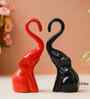 Resin Decorative Cute Couple Elephant Statues Animal Figurines(Set of 2, Black Red)| Elephant Showpieces Home Decor Items for Living Room Bedroom Hall Office| Home Decor Gifts for Birthday